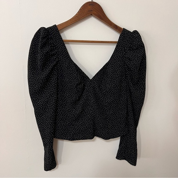 Miss Selfridge cropped puff sleeve top Size 4 polka dot black  white sweetheart - Picture 6 of 14